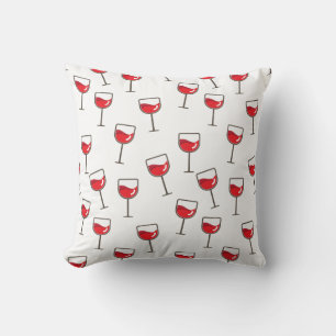 Red Wine Glasses Pattern on White Cushion