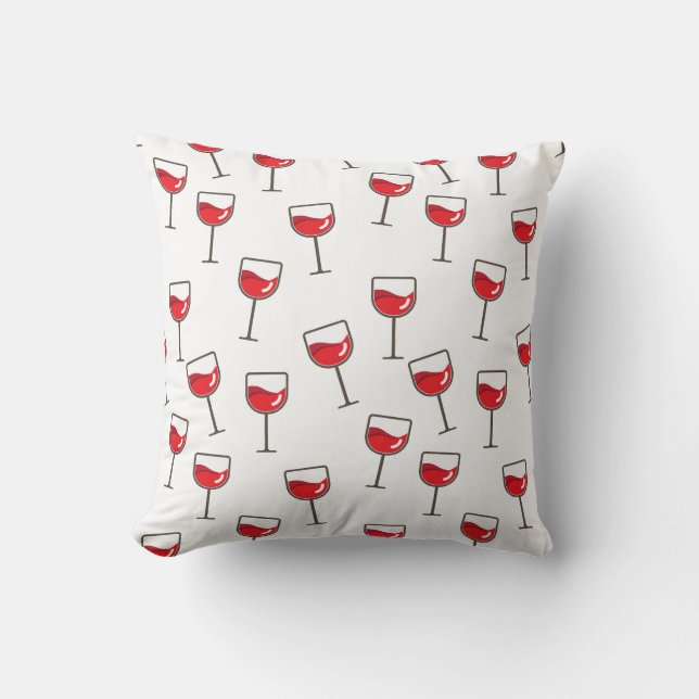 Red Wine Glasses Pattern on White Cushion (Front)