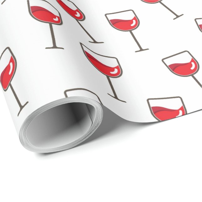 Red Wine Glasses Pattern on White Wrapping Paper (Roll Corner)