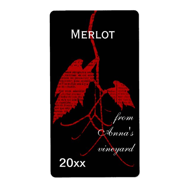Red wine grape leaf with print (Front)