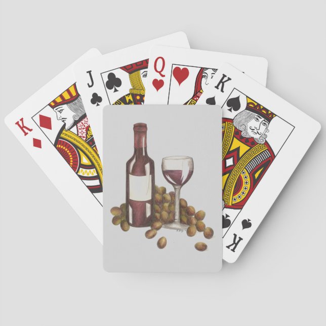 Red Wine Grapes Bottle Glass Playing Cards (Back)