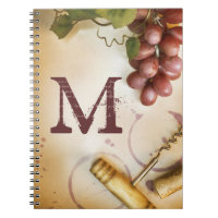 Red Wine Grapes Cork Monogram Initial Note Book