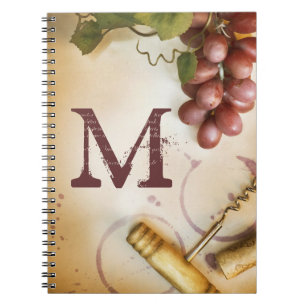 Red Wine Grapes Cork Monogram Initial Note Book