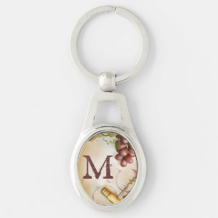 Red Wine Grapes Cork Screw Bottle Glass Key Chain