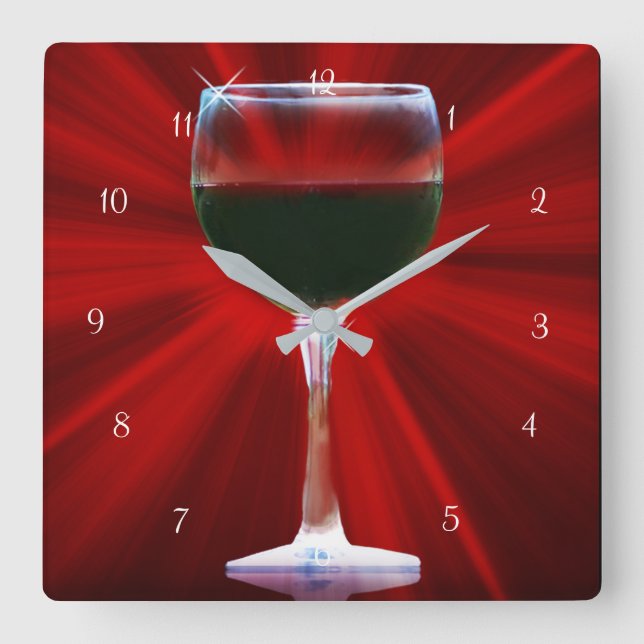 Red Wine in Glass Square Wall Clock (Front)