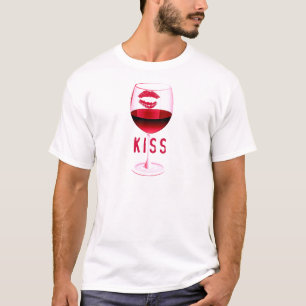 RED WINE IN PINK GLASS WITH LIPSTICK KISS T-Shirt