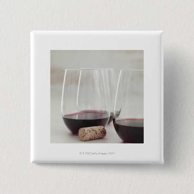 Red wine in stemless glasses 15 cm square badge (Front)