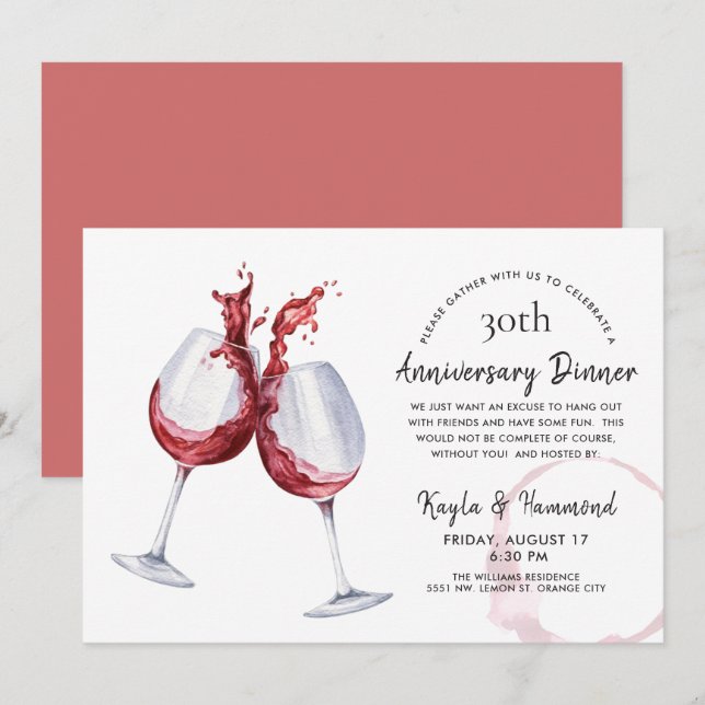 Red Wine Occasion Anniversary Celebration Dinner I Invitation (Front/Back)
