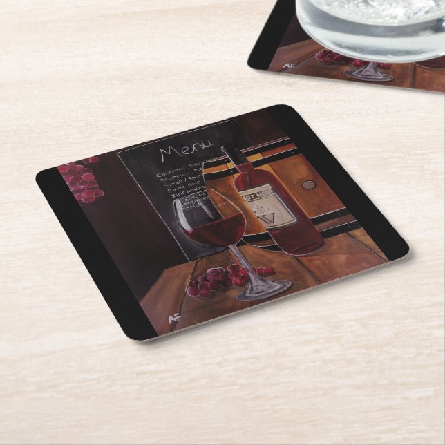 Red Wine Painting by Alfred Fox Square Paper Coaster (Angled)