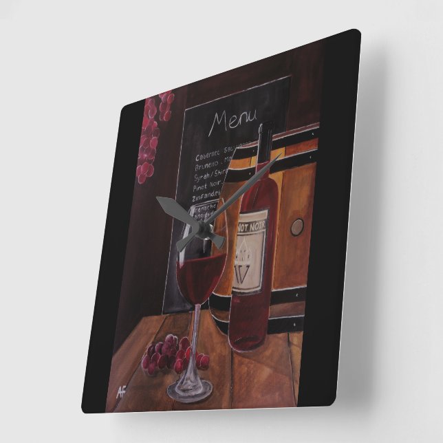 Red Wine Painting by Alfred Fox Square Wall Clock (Angle)