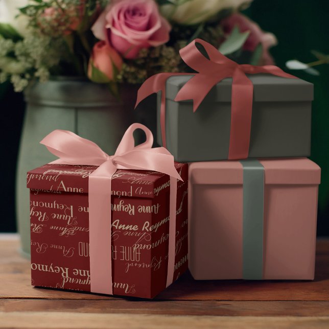 red-wine personalised handwritten name pattern wrapping paper (Creator Uploaded)