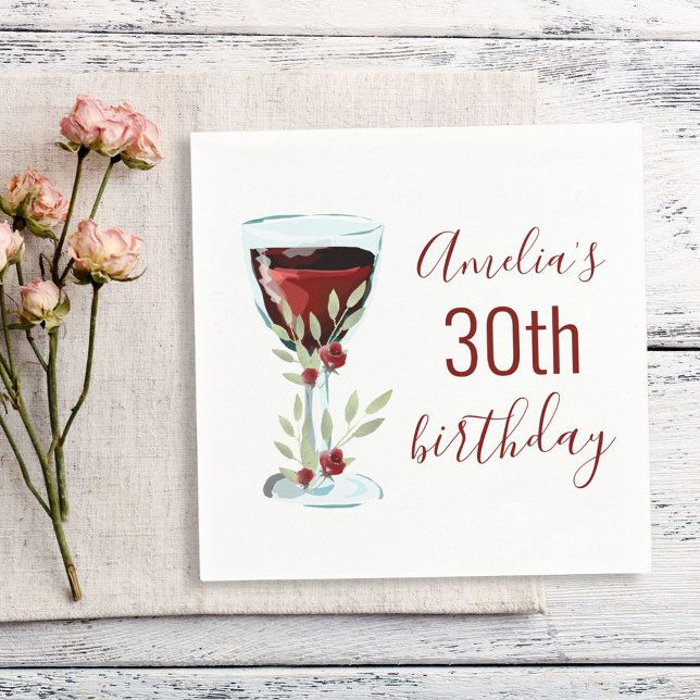 Red Wine Rose Watercolor 30th Birthday  Napkin (Creator Uploaded)