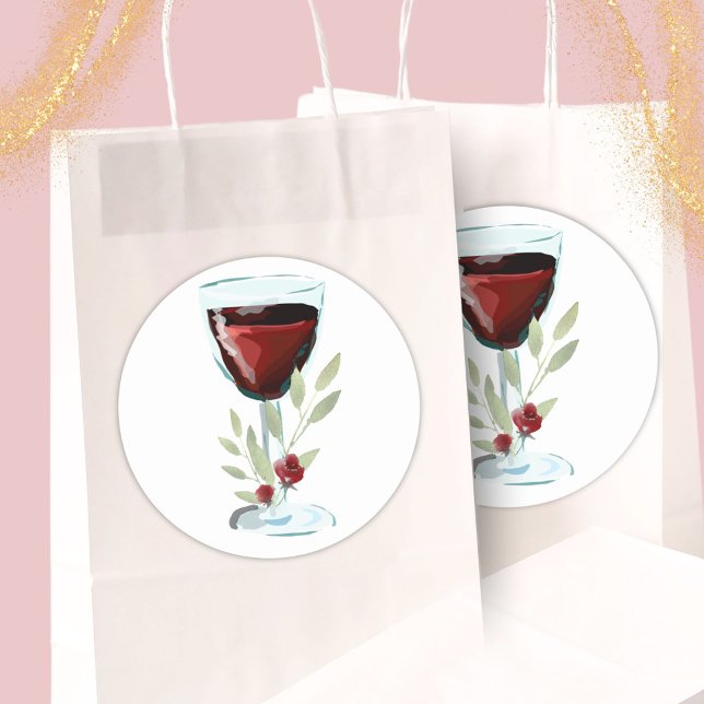 Red Wine Rose Watercolor Birthday  Classic Round Sticker (Creator Uploaded)