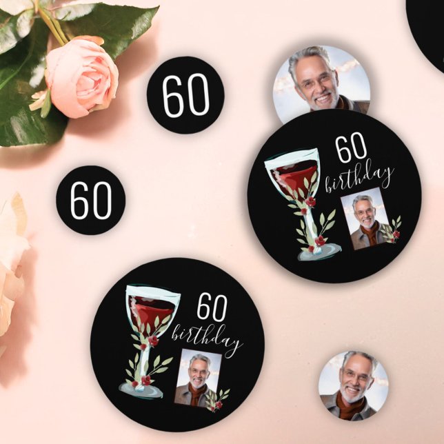 Red Wine Rose Watercolor Photo 60th Birthday  Confetti (Creator Uploaded)