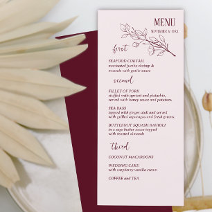 Red Wine Simple Boho Floral Wedding Menu