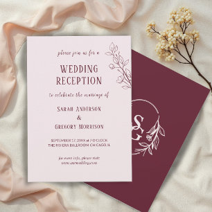 Red Wine Simple Boho Floral Wedding Reception Invitation