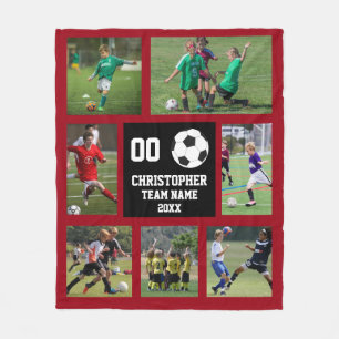 Red wine Soccer photo collage fleece blanket