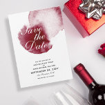 Red Wine Spill Watercolor Save the Date Card<br><div class="desc">Customise this Stylish Modern Contemporary Artistic Vertical Wedding Save The Date Card featuring an original watercolor image of a simple wine red burgundy colour splash on a clean white background that looks like a red wine spill. Perfect design for an autumn fall wedding.</div>
