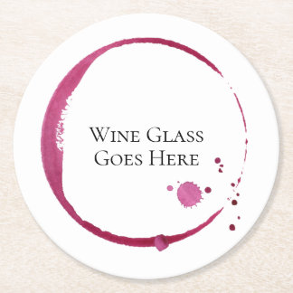 Red wine stain & drips round paper coaster set