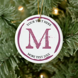 Red wine stain ring monogrammed Christmas Ceramic Ornament