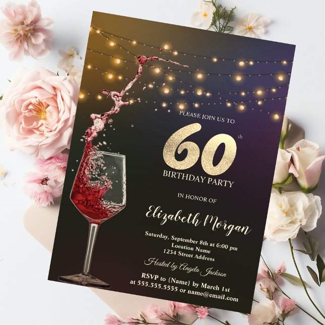 Red Wine String Lights 60th Birthday Party Invitation (Creator Uploaded)