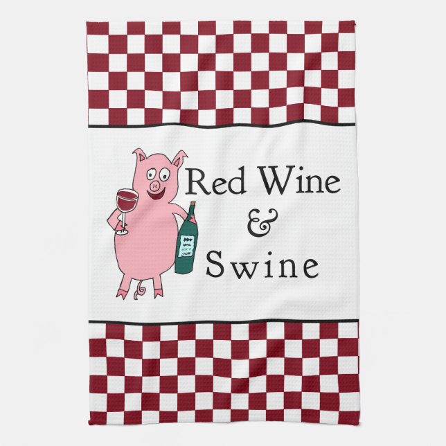 Red Wine & Swine Tea Towel (Vertical)