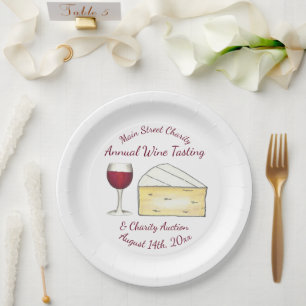 Red Wine Tasting Brie Cheese Cocktail Party Event Paper Plate