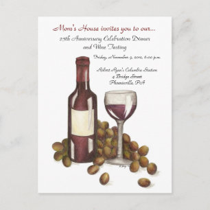 Red Wine Tasting Glass Bottle Grapes Charity Event Invitation Postcard