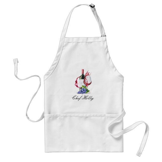 Red Wine Themed | Chef Name Adult Apron (Front)