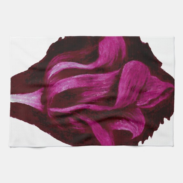 Red Wine Tulip Pastels Floral Art Burgundy Romance Tea Towel (Horizontal)