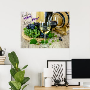 Red Wine White Wine Grapes Wine Barrel Poster