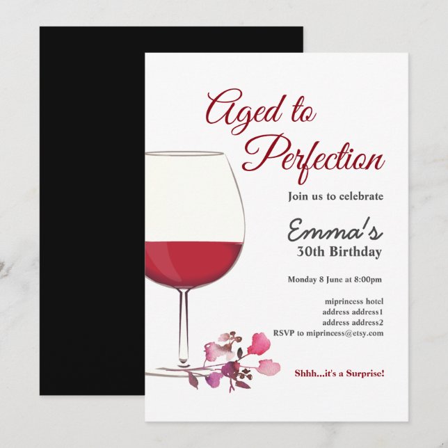 Red wine, wine invitation, Aged to Perfection Invitation (Front/Back)