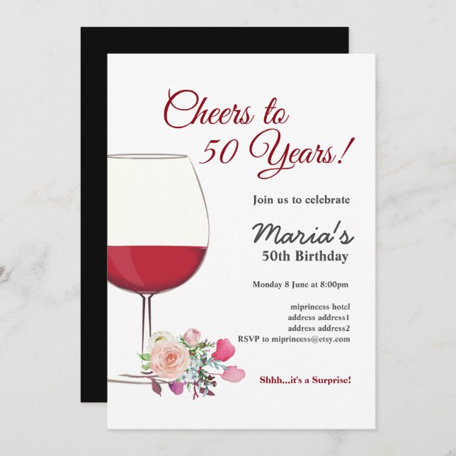 Red wine, wine invitation, cheers to! invitation (Front/Back)
