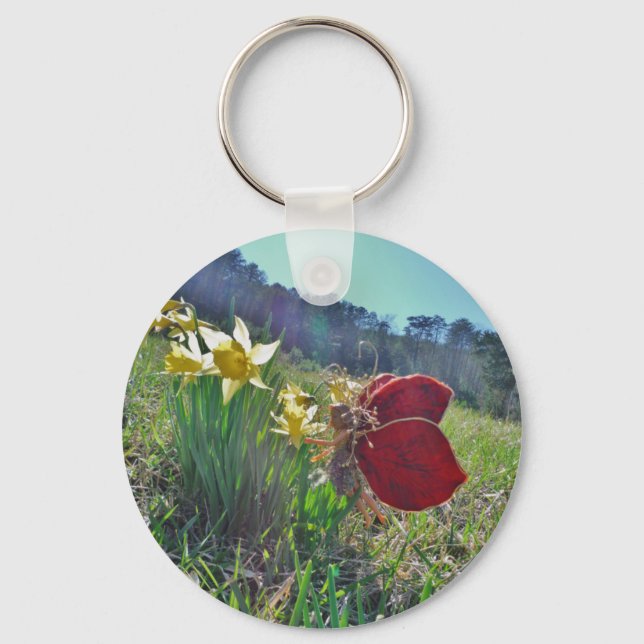 red wing fairy and daffodils key ring (Front)
