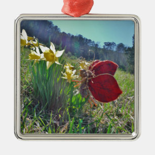red wing fairy and daffodils metal tree decoration