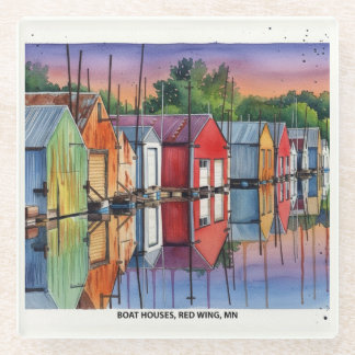 Red Wing, MN Boat Houses, Glass Coaster
