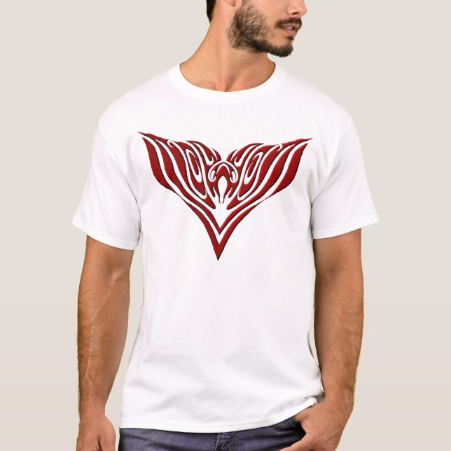 Red Winged Bird Tribal Tattoo Design T-Shirt (Front)