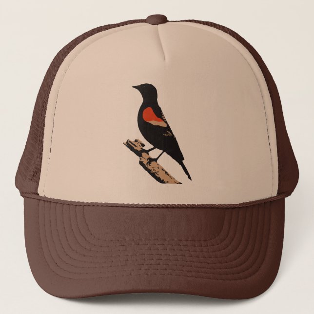 Red Winged Blackbird 4-Colour Design Trucker Hat (Front)
