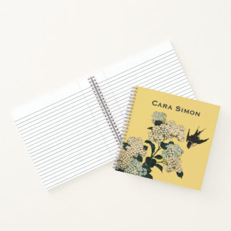 Red winged Blackbird flying among flowers yellow Notebook