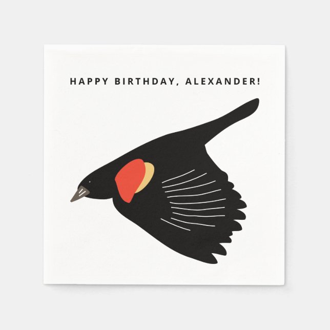 Red-Winged Blackbird in Flight Birthday Napkin (Front)