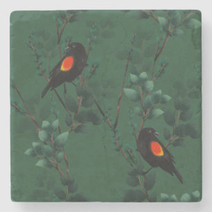Red-Winged Blackbird Pattern Stone Coaster