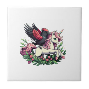 Red-winged Blackbird Riding Unicorn Boys Girls Men Ceramic Tile
