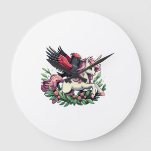 Red-winged Blackbird Riding Unicorn Boys Girls Men Large Clock