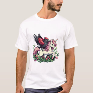 Red-winged Blackbird Riding Unicorn Boys Girls Men T-Shirt