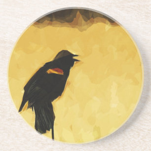 Red-Winged Blackbird Singing Abstract Coaster