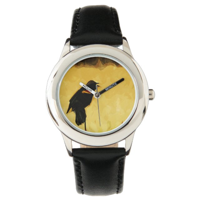 Red-Winged Blackbird Singing Abstract Watch (Front)