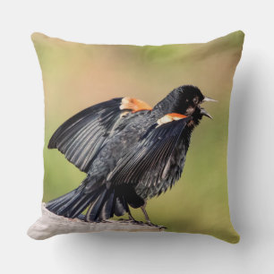Red Winged Blackbird Singing Cushion