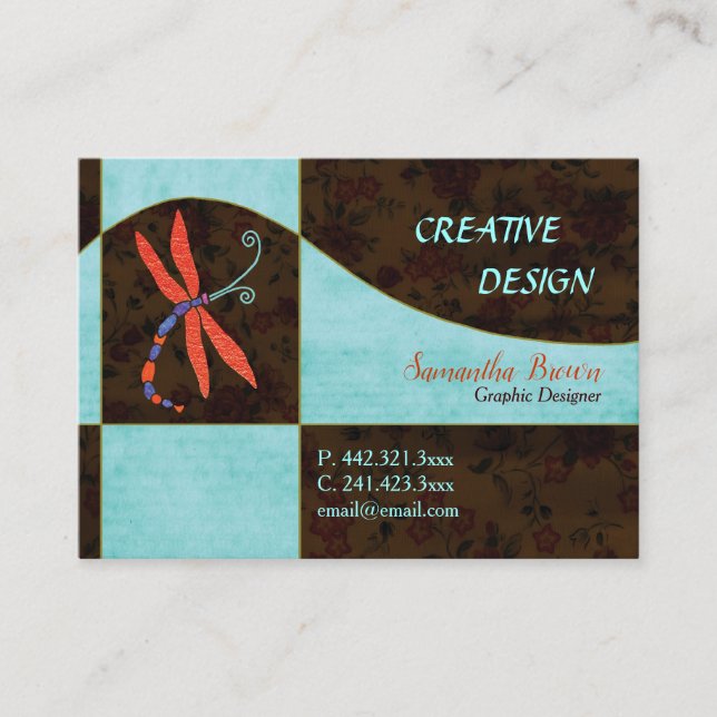 Red Winged Dragonfly Contemporary Business Card (Front)