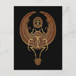 Red Winged Egyptian Scarab Beetle with Ankh Black Postcard