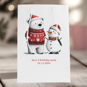 Red Winter Bear & Snowmen Winter Wonderland Medium Gift Bag